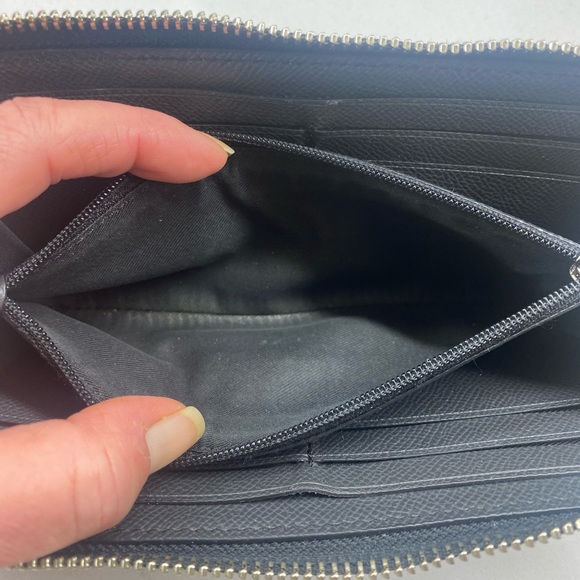 Coach Wild Plaid Slim Accordian Zip Around Wallet Black Cream Crossgrain Leather - Picture 8 of 12